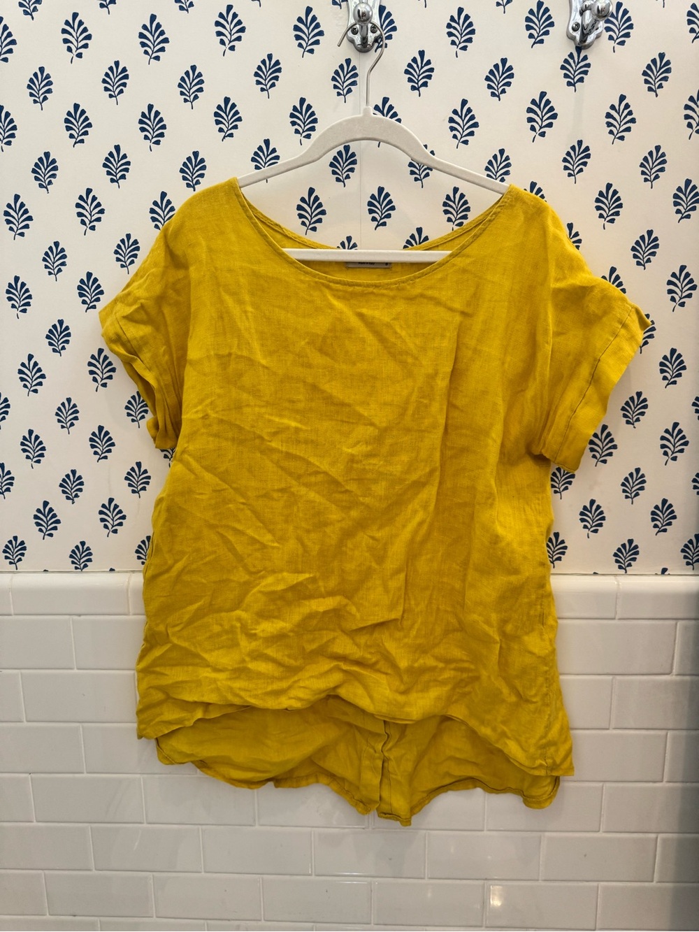 Relaxed Linen Short-Sleeve Tunic in Mustard